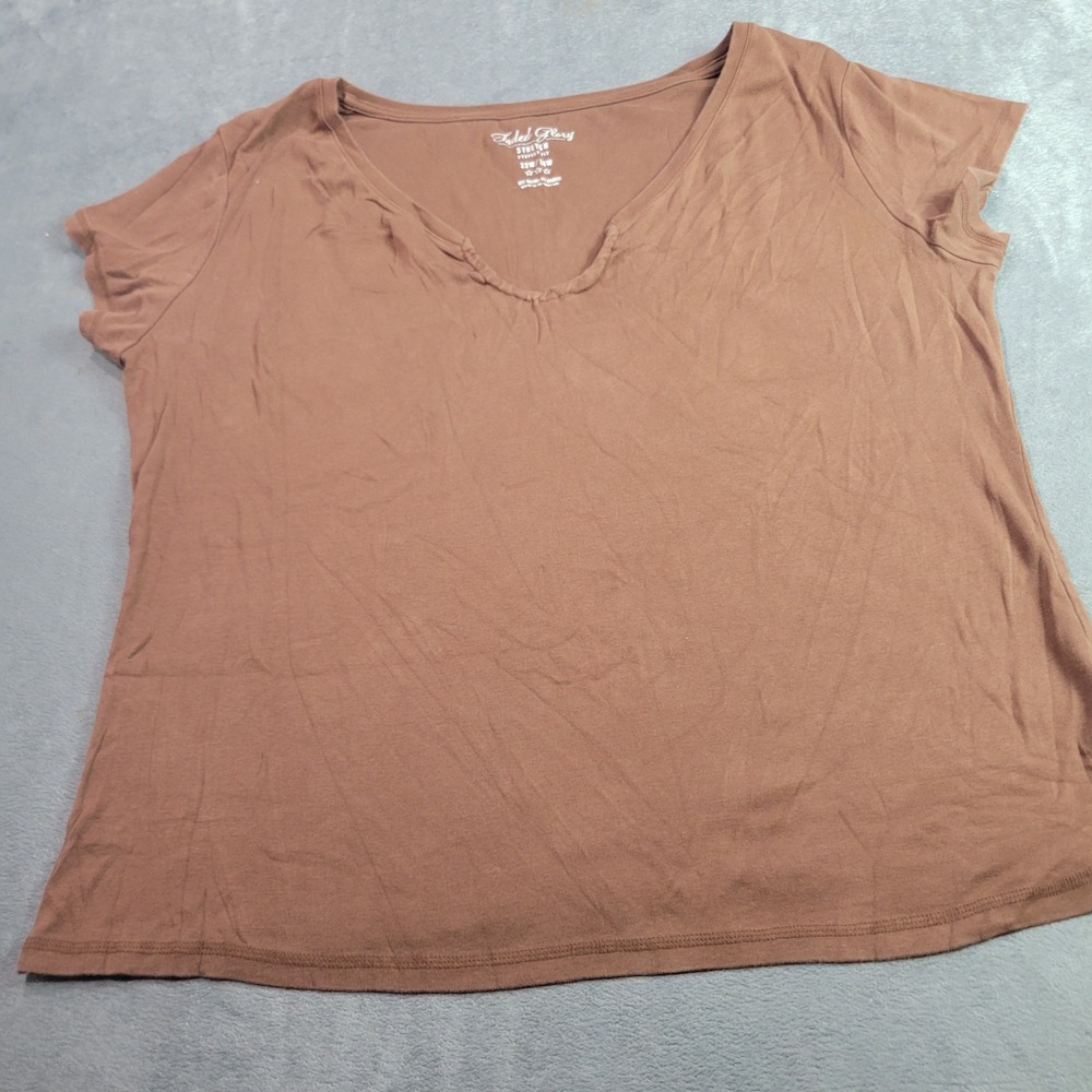 Faded Glory T-Shirt Womens 22W/24W Brown Hot Chocolate VNeck Stretch Perfect Fit